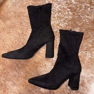 Black Faux Suede Block Heel Booties